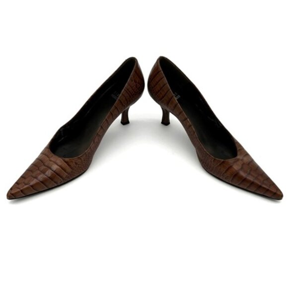 GUC-Stuart Weitzman Brown Embossed Leather Heels - 39 - Picture 3 of 4